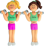 Blonde or Brunette woman working out~Personalized Christmas Ornament