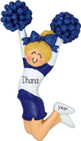 CHEERLEADER with Blue Glitter Pom Poms ~ Personalized Ornament - My Personalized Ornaments