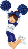 CHEERLEADER with Blue Glitter Pom Poms ~ Personalized Ornament - My Personalized Ornaments