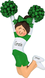 CHEERLEADER with Green Glitter Pom Poms ~ Personalized Ornament - My Personalized Ornaments