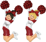 Choice between blonde or Brunette cheerleader in Red with Red Glitter Pom Poms ~ Personalized Christmas Ornament