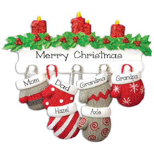 MITTEN~Family of 6~Personalized Christmas Ornament