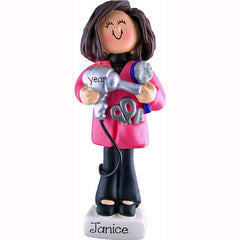 HAIRDRESSER, BLOW DRYER, HAIR STYLIST, brunette, MY PERSONALIZED ORNAMENT