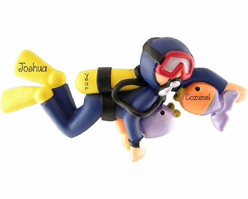 Male SCUBA DIVER~Personalized Christmas Ornament