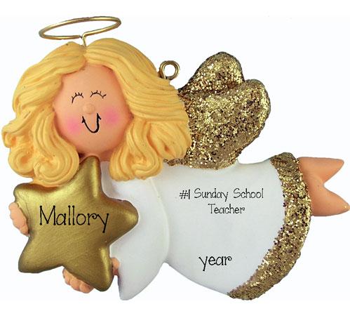 ANGEL Trimmed  (Blonde Sunday School Teacher) ~Personalized Christmas Ornament