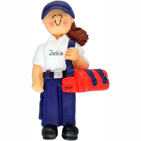 Emergency Medical Tech ~Personalized Christmas Ornament (EMT Brunette Female)