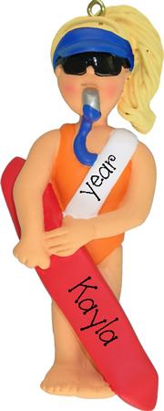 Blonde Female Lifeguard Personalized Ornament