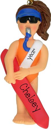 Brunette Female Lifeguard Personalized Ornament