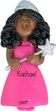 AFRICAN AMERICAN princess with pink gown, MY PERSONALIZED CHRISTMAS ORNAMENT
