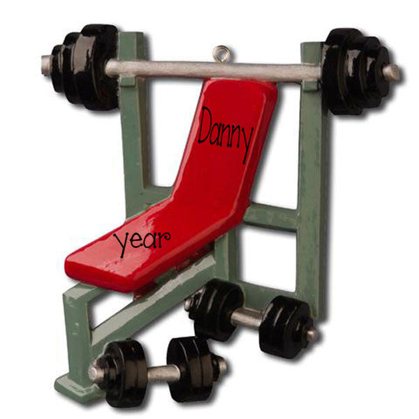 WEIGHT BENCH WITH WEIGHTS / LIFTING WEIGHTS / BODY BUILDER /MY PERSONALIZED ORNAMENTS