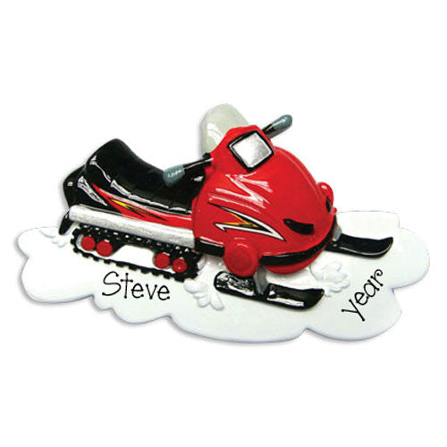 RED SNOWMOBILE PERSONALIZED CHRISTMAS ORNAMENT/ MY PERSONALIZED ORNAMENTS