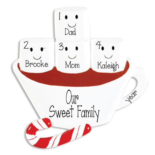 HOT CHOCOLATE Family of 4~Personalized Christmas Ornament
