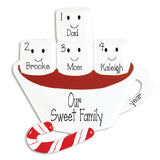 FAMILY OF 4 HOT CHOCOLATE ORNAMENT / MY PERSONALIZED ORNAMENTS