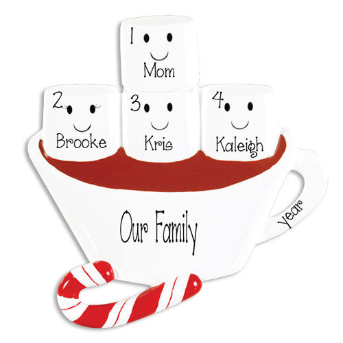 SINGLE PARENT WITH 3 KIDS HOT CHOCOLATE ORNAMENT / MY PERSONALIZED ORNAMENTS