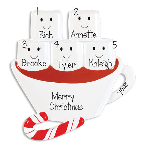 Family of 5 Hot chocolate~Personalized Christmas Ornament