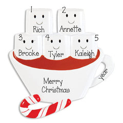 FAMILY OF 5 HOT CHOCOLATE ORNAMENT / MY PERSONALIZED ORNAMENTS