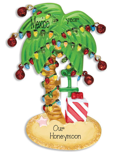 DECORATED PALM TREE / HONEYMOON - Personalized Ornament