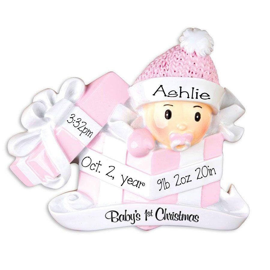 Baby Girl In Present 1st Christmas - Ornament