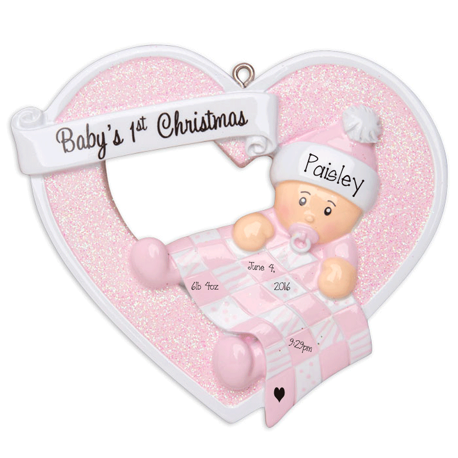 Baby Girl Heart 1st Christmas - Personalized Ornament