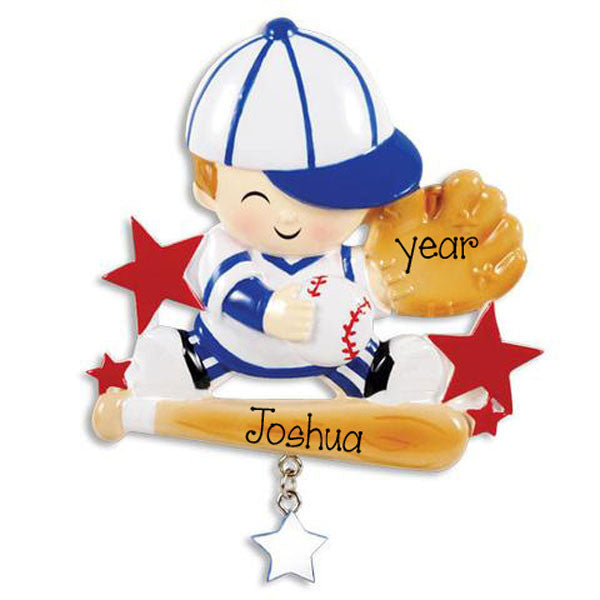 LITTLE BOY BASEBALL PLAYER - Personalized Ornament