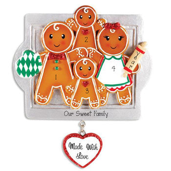 Family of 4 Gingerbread made with Love ~ Personalized Christmas Ornament