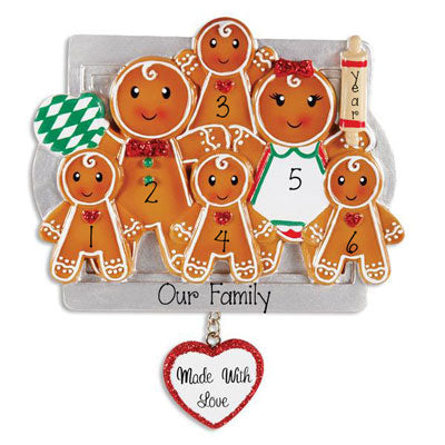 Family of 6 GINGERBREAD~Personalized Christmas Ornament