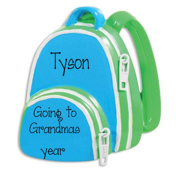 BOY BLUE BACKPACK GOING TO GRANDMAS / MY PERSONALIZED ORNAMENTS