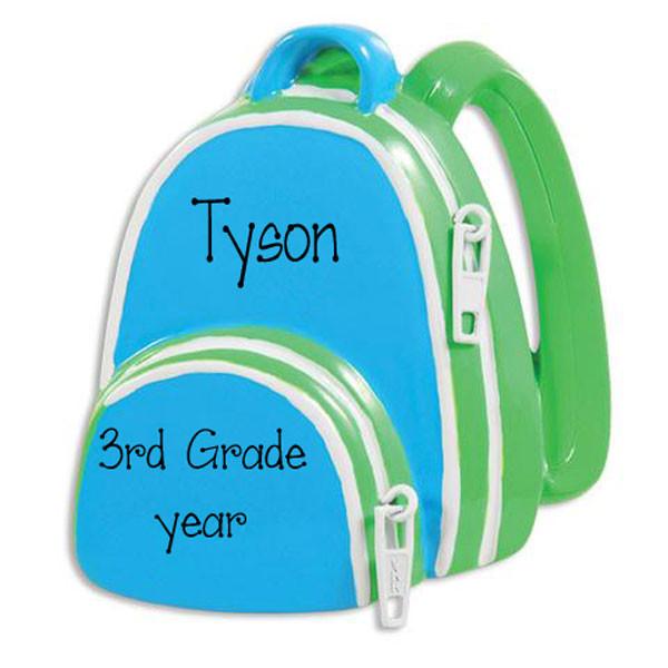 BLUE & GREEN BACKPACK - Personalized Ornament