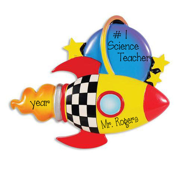 SCIENCE TEACHER / ROCKET SHIP - Personalized Ornament