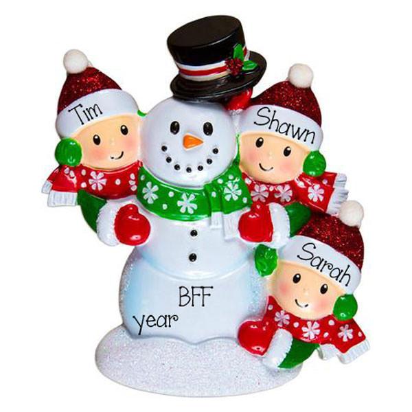 3 FRIENDS BUILDING A SNOWMAN - Personalized Christmas Ornament