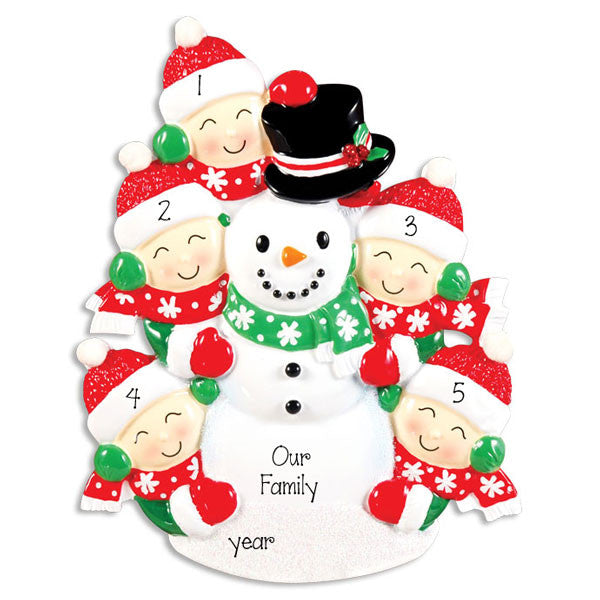 Building a Snowman~Family of 5~Personalized Christmas Ornament