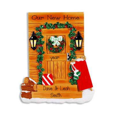 New Home with Rustic Front Door ~ Personalized Christmas Ornament