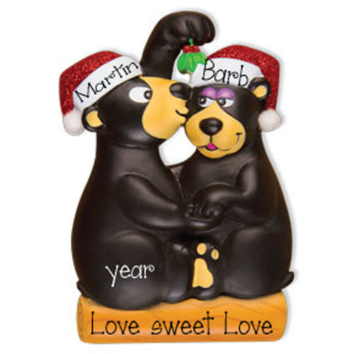 BLACK BEAR COUPLE w/ MISTLETOE - Ornament