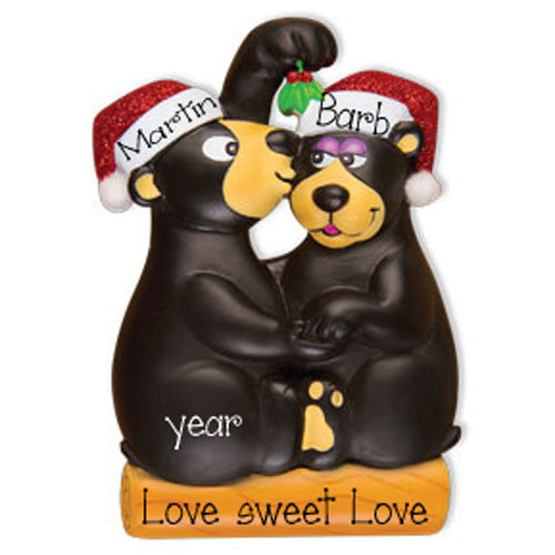 BLACK BEAR COUPLE w/ MISTLETOE - Ornament
