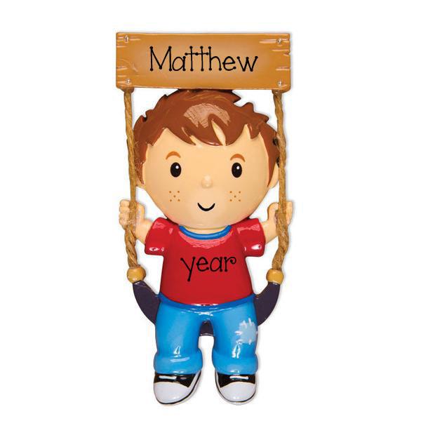 BOY SWINGING - Personalize Ornament