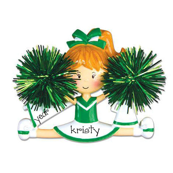 GREEN CHEER w/ POM POMS - Personalize Ornament