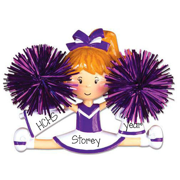 PURPLE CHEER w/ POM POMS - Personalize Ornament