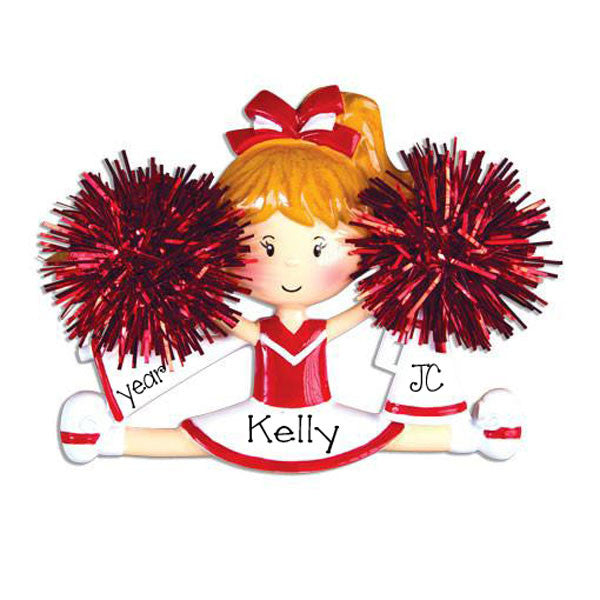 RED CHEER w/ POM POMS - Personalize Ornament