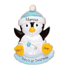 Baby Boy Penguin with a Blue Glitter Hat-Personalized Christmas Ornament - My Personalized Ornaments