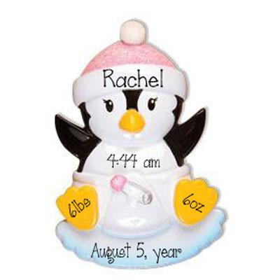 BABY GIRL PENGUIN - Personalized Ornament
