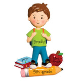 SCHOOL BOY WITH BOOKS, APPLE AND PENCIL / MY PERSONALIZED ORNAMENTS