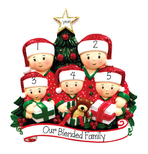 FAMILY OF 5 OPENING PRESENTS ORNAMENT / MY PERSONALIZED ORNAMENTS