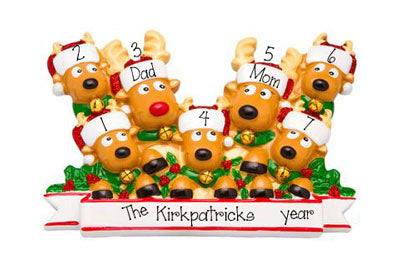 Family of 7~Reindeer~Personalized Christmas Ornament