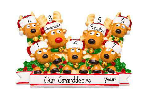 Reindeer Grandparents with 5 Grandkids~Personalized Ornament