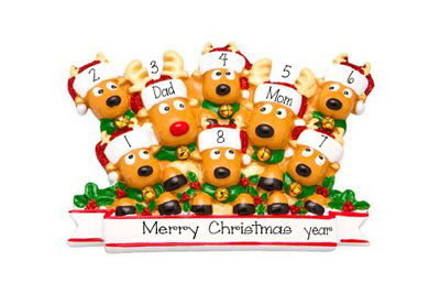 REINDEER~Family of 8~Personalized Christmas Ornament