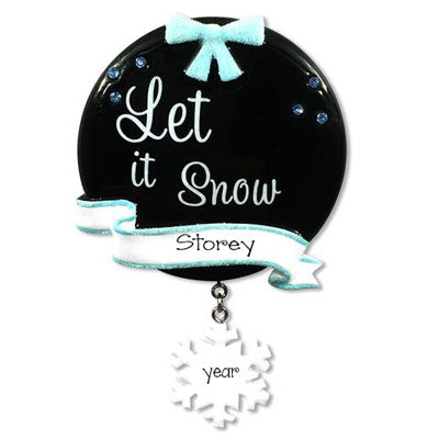 Let it Snow with Blue Glitter Bow ~ Personalized Christmas Ornament