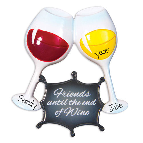 Glass of Wine for 2 Friends~Personalized Christmas Ornament