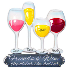 4 FRIENDS WITH WINE GLASSES ORNAMENT / MY PERSONALIZED ORNAMENTS