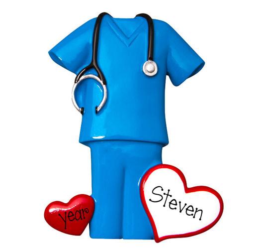 BLUE SCRUBS w/ STETHOSCOPE - Personalized Christmas Ornament