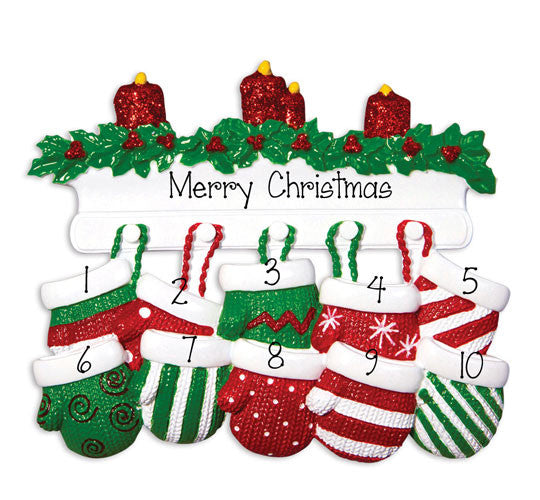 MITTENS~Family of 10~Personalized Christmas Ornament